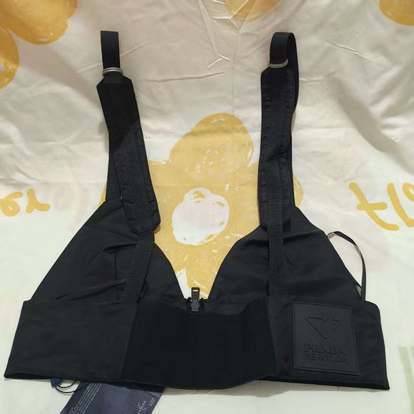 Prada Gold-Plated Logo Recycled Nylon Bra - Picture 8 of 9